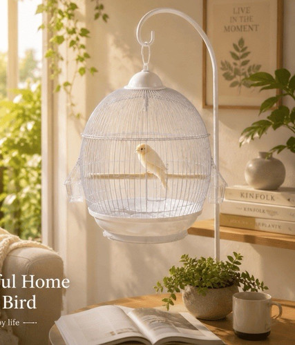 White decorative round bird - white,