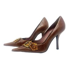 BROWN LEATHER STILETTO HEELS