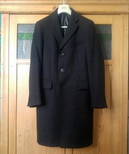 Brooks Brothers Saxon Regent classic long black overcoat 38R 100% Italian Wool