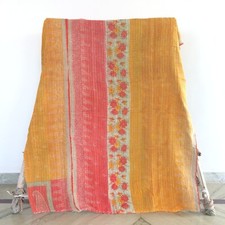 Indian Handmade Vintage Kantha Quilt Reversible Bedspread Twin Cotton Coverlet