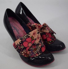 Ladies Irregular Choice Deep Purple Patent & pink Floral Fabric Shoes UK 6.5