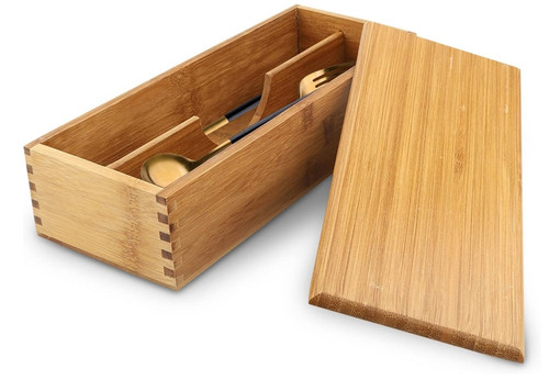 Wooden cutlery box with lid - with,