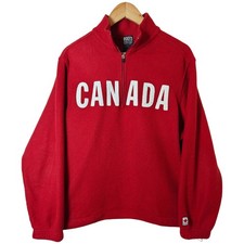 Roots Athletics, Vintage, Red & White, Canada, Fleece Quarter Zip Sweatshirt, M.