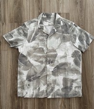 M&S Men's Cotton Rich Short Sleeve Cuban Collar Shirt Large Green Mix