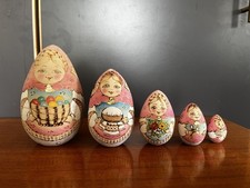 Traditional Handpainted Egg shaped Russian ‘Nesting’ Dolls • 5 Dolls• 