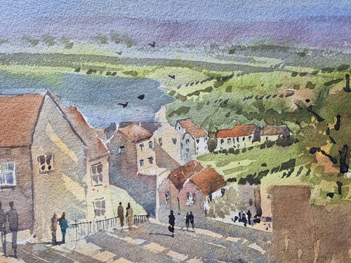 Coastal town scene watercolour - coastal,
