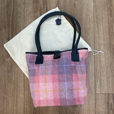 Ness Pink Multi Harris Tweed Check Leather Trim Medium Bucket Grab Bag & pouch