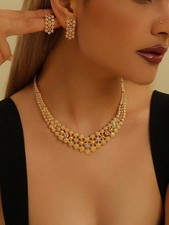 Gold plated Asian Indian Pakistani Earrings Necklace Jeweller Set*Uk Seller