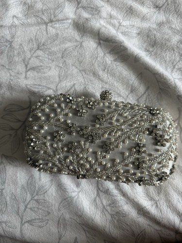 Silver beaded pearl clutch - pearl, bag