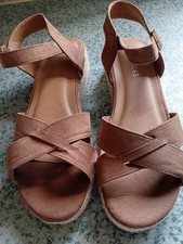 Womens Peacocks Tan Suedette Rope Wedge Heeled Strappy Sandals Size 8