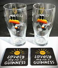 GUINNESS Pint Glass x2 Premier League Toucan Brand New Style & Beer Mats
