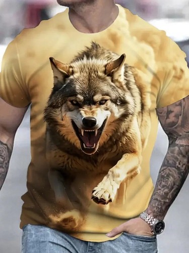 Mens fire wolf print - mens, t