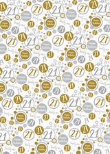 2 Sheets 21st Birthday Wrapping Paper Age 21 Giftwrap Unisex Gold (PA-W49) - NB