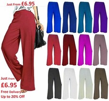 Ladies Women Palazzo Plain Flared Wide Leg Pants leggings Baggy Trousers