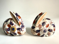 Stunning Antique Japanese / Chinese Imari Pair Of Porcelain China Rabbits