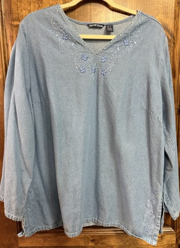 Club denim neck tunic with - club,