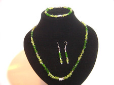Solid Silver Set: Necklace, Bracelet & Earrings with Peridot & Russian Diopside