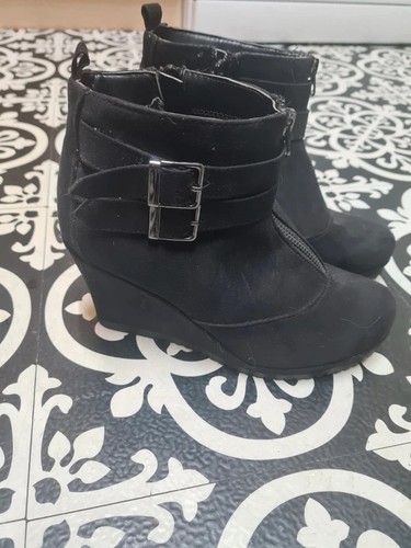 Black faux suede wedge - black, ankle