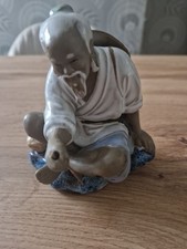 Vintage Chinese Mud Man Fisherman Figurine.  From The 1950s