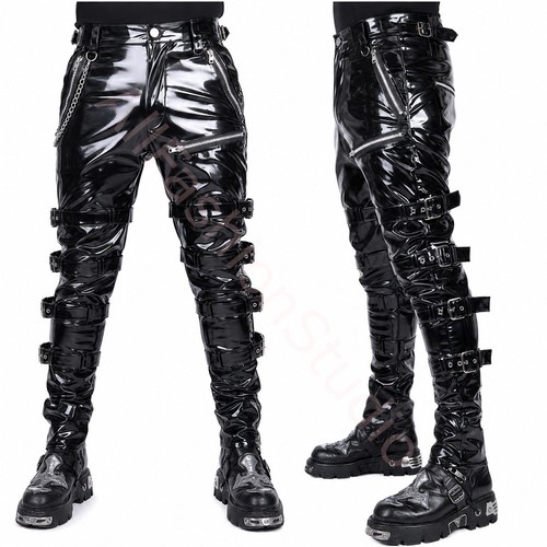 Mens black pvc gothic pants - mens,
