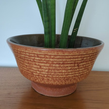 Vintage Mid Century Pottery Tan Brown Bowl Plant Pot Holder 60s 70s