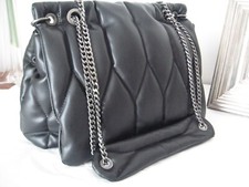 ZARA!! BEAUTIFUL LARGE BLACK QUILTED PUFFY PADDED FAUX LEATHER SHOULDER BAG!!!