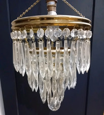 X2 Vintage French Chandelier Brass 3 Tier Waterfall Ceiling Light