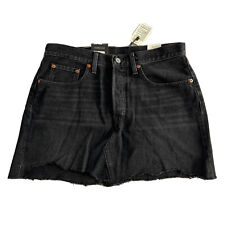 Levi's Women's Ribcage Denim Mini Skirt Deconstructed Black Lake, 32W