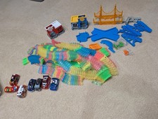 Magic Tracks Lot - 3 sets Plus 2 extra cars - 30 ft track, signs, cones, bridge