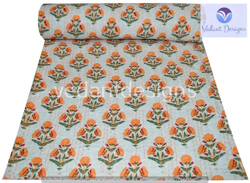 White bed runner kantha - bed,
