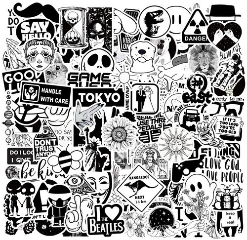 100pc clear black stickers - clear,