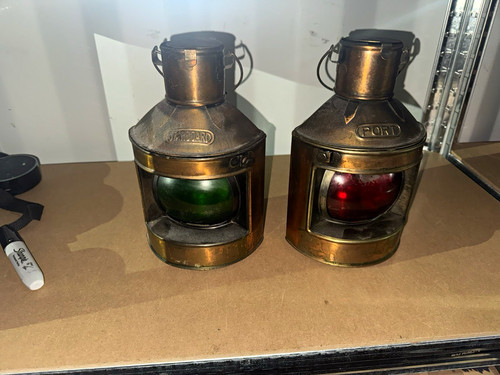 Vintage pair ships lanterns - pair,