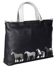 Mala Leather Best Friends Horses Large Grab Shoulder Handbag Dust Bag Black 7212