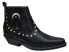Ladies Black Leather Line Dancing Ankle Boots Shoes - Cowboy Western Style 13484