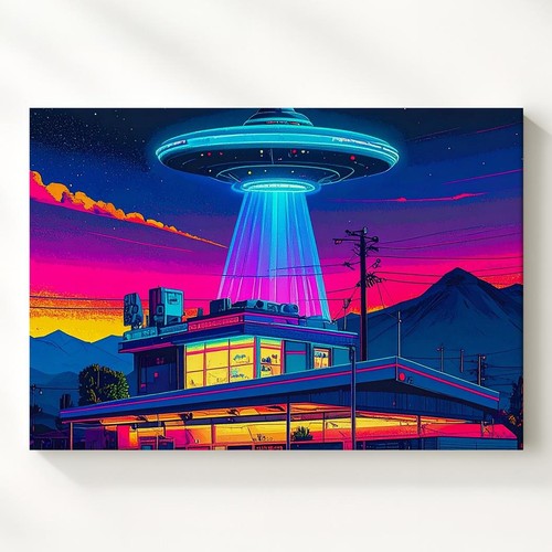 Retro ufo diner canvasvibrant - retro,