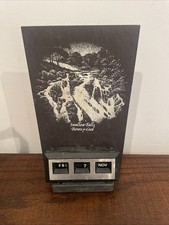 Vintage 1970’s Perpetual Desk Calendar Retro Black With Slate Back