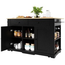 ROLLING KITCHEN ISLAND STORAGE CABINET CUPBOARD WITH DROP LEAF, SIDE RACKS BLACK