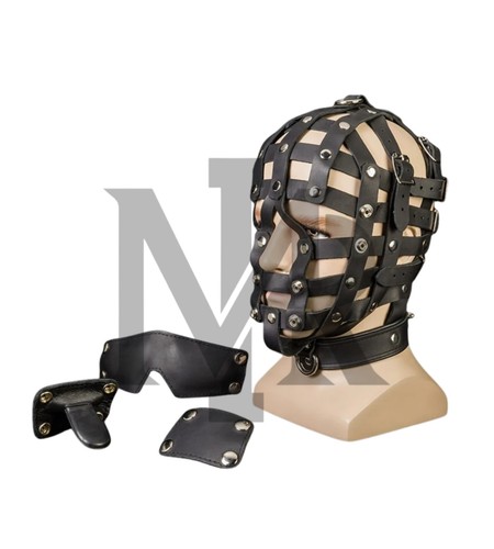 Leather open cage hood - open,