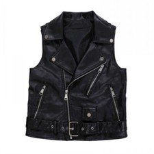 Waistcoat Cool Punk Gilet Biker Sleeveless Jacket Black Womens Faux Leather