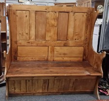 Solid Vintage Pine Monks Bench Settle Hallway Storage Seat Rustic
