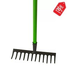 GARDEN RAKE 12 Teeth Lawn Rake Shaft Garden Handle Leaf Metal Head Carbon Steel