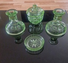 Vintage Green Glass Vanity Set