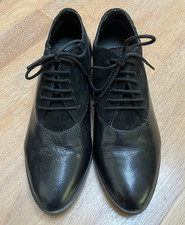 Bertie Black Leather/Suede Lace Up Oxford Shoes EU Size 37 UK Size 4