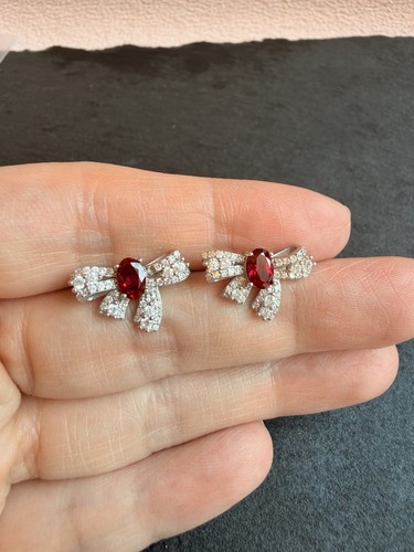 Lab created ruby bow earrings - created,