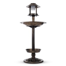 Petlicity Bird Bath and Planter with Solar Light Antique Brass Effect Outdoor