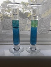 Pair of Danish Art Glass Candlesticks. Glashuset Lonstrup. Signed to base.