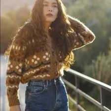 STUNNING KNIT JACQUARD CHUNKY BUTTONED CARDIGAN from ZARA: BROWN: SMALL