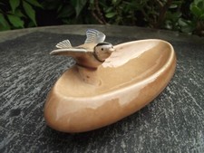 Vtg Wade Oval Ring Trinket Dish with Little Bird in Flight ( Bluebird ?) on  Rim