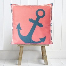 Anchor Cushion Cover Decorative Nautical Beach Seaside Gift Novelty Linen 18"