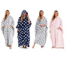 Womens Hooded Poncho Designer Soft Fleece Lounge Wear Blanket Top One Size